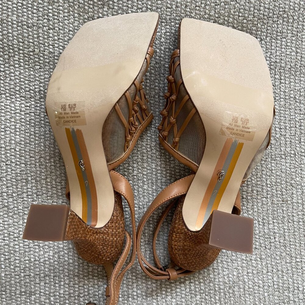 Sam Edelman Woven Heeled Candice Sandals in Light Cuoio Brown - Size 7.5 - Picture 8 of 9